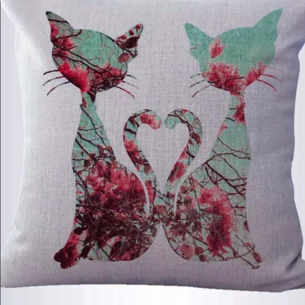 Set of TWO Shabby Chic Retro Cat Pillow Covers